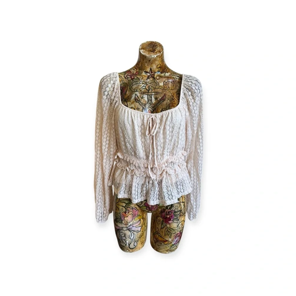 IRIS lace top blouse peplum long sleeve large - Picture 1 of 11
